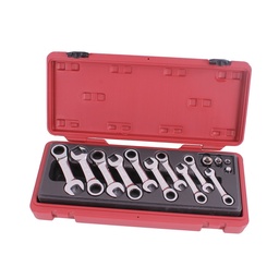 [910037B] Stubby one way gear wrenches set 14 pieces professional